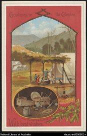 A drawing of Christmas celebrations during the gold rush.  - National Library of Australia