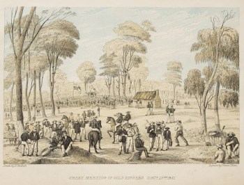 Great meeting of Diggers - Dec 1851 - Tulloch, D. Stored in the Pictures Collection, State Library of Victoria