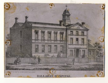 Ballarat Hospital circa 1856. Gold Museum Collection.