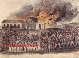 Burning of the Eureka Hotel, by Charles Doudiet 1854. Gold Museum Collection.